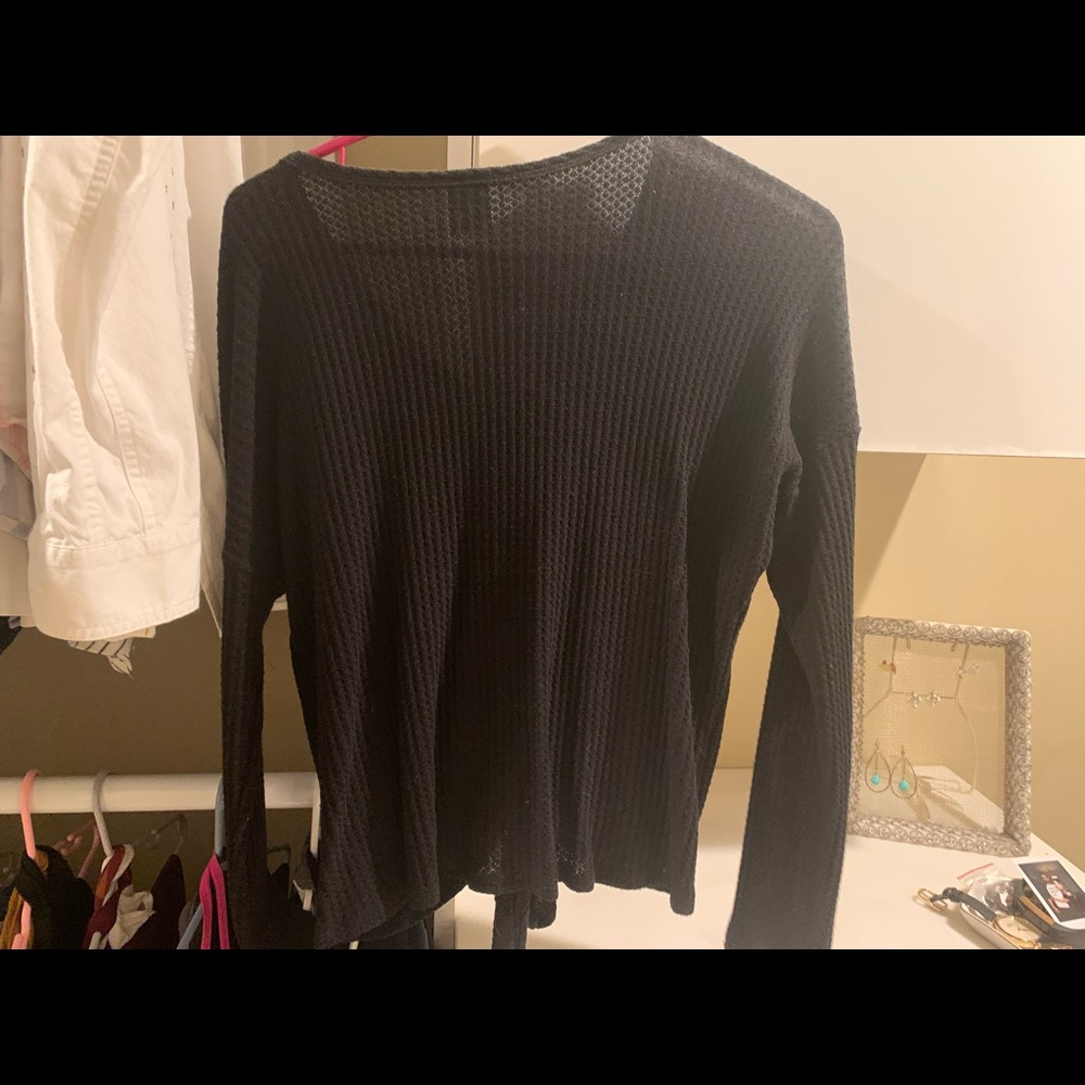 Black waffle button up shirt - Picture 2 of 5